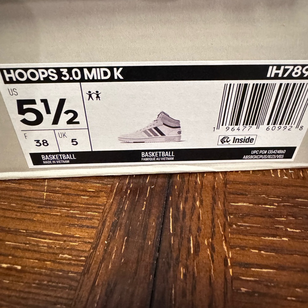 Adidas Hoops 3.0 Mid White and Gray Sneakers - Picture 4 of 4